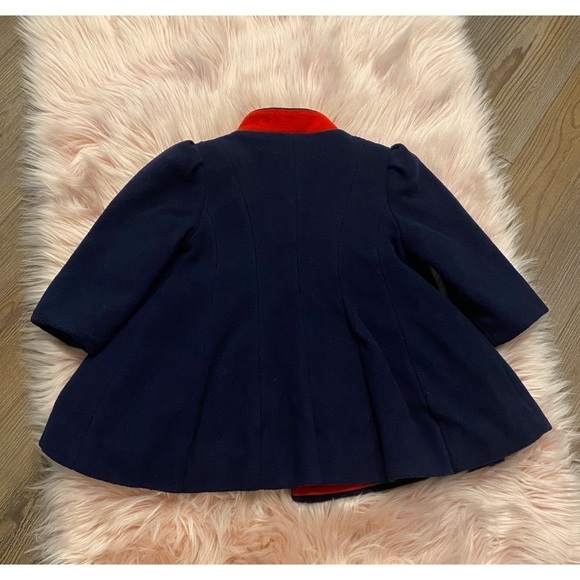 Vintage Navy Wool Coat with Red Collar Tailored by Rothschild - Picture 2 of 4